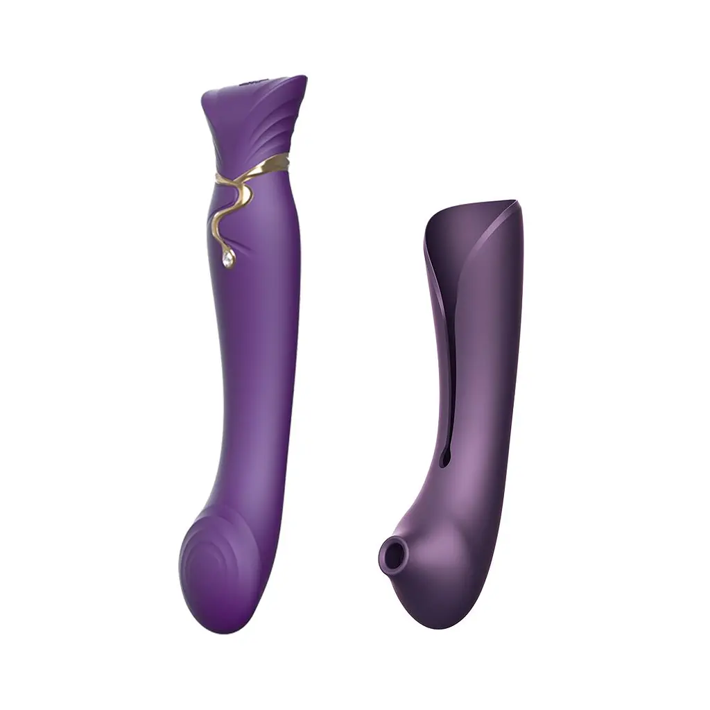 Смартвібратор 3в1 Zalo - Queen Set Twilight Purple, пульсівна перлина та вакуум, кристал Swarovski