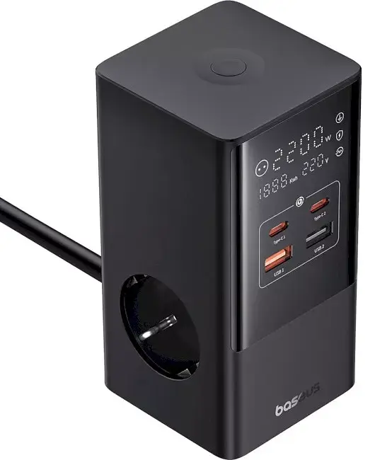 МЗП Baseus Power Combo Tower Digital Power Strip 3AC+2USB+2Type-C 35W with 1.5m Power Cord E00023606113-00 Black - фото 3