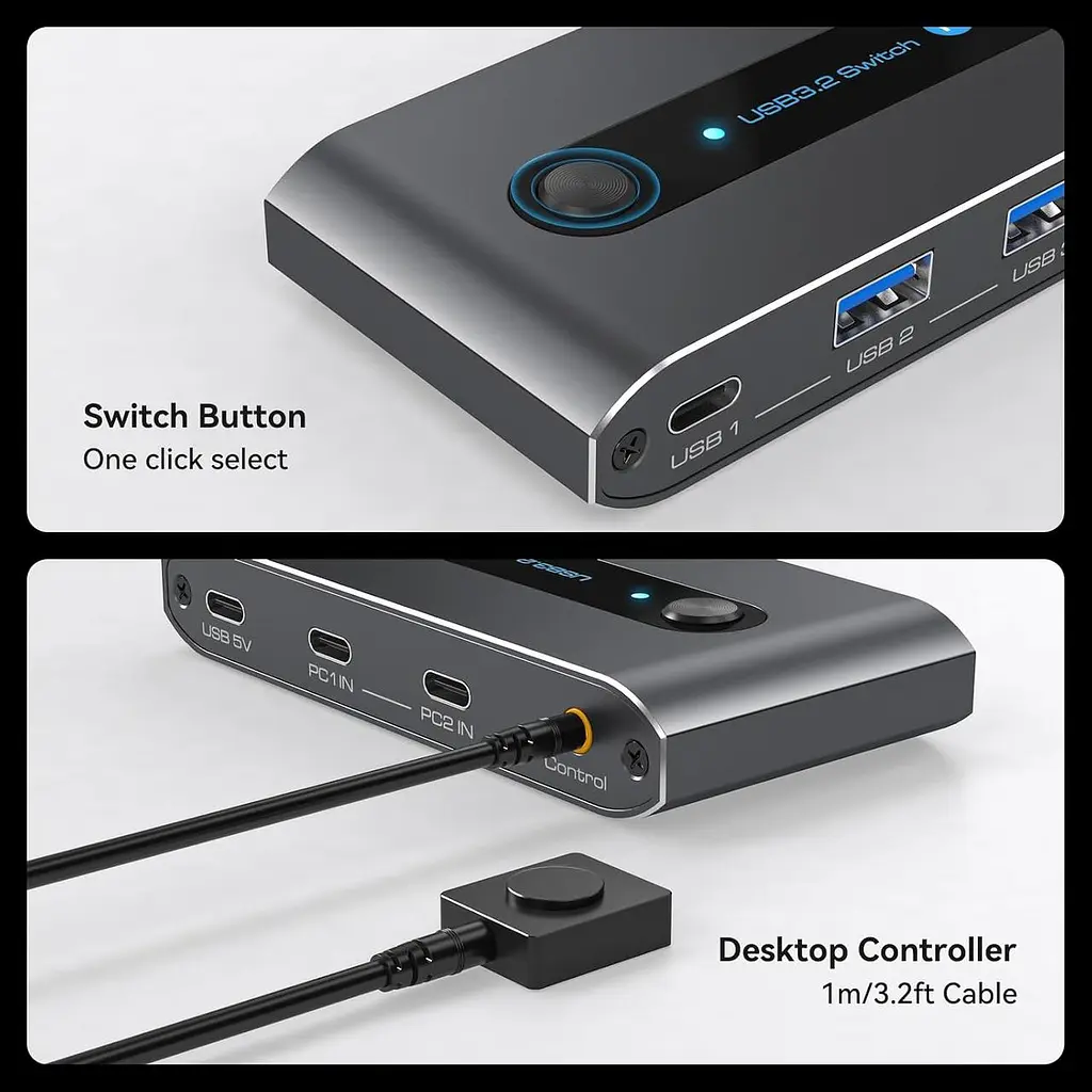 PVBCTCSID 10 Гбіт/с USB C-комутатор для двох ПК, спільне використання пристроїв USB C та A для миші, клавіатури, принтера - фото 4