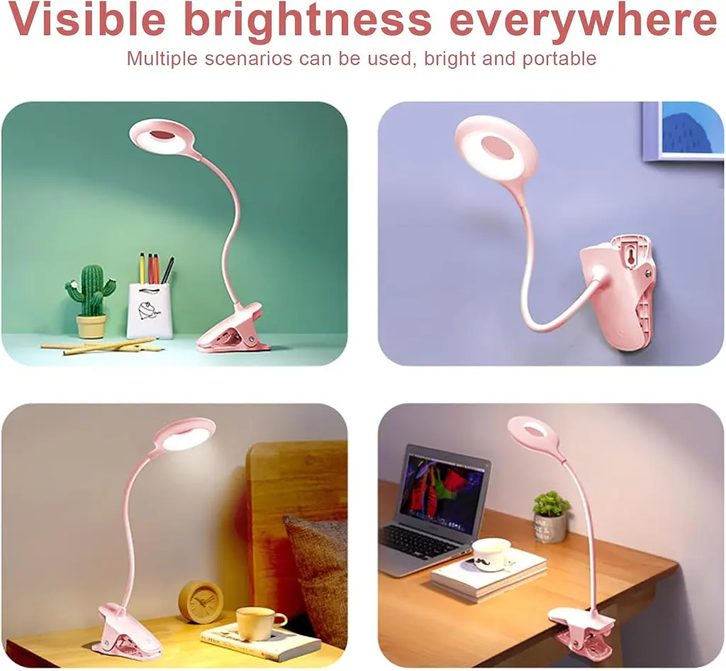 Світлодіодна лампа для читання з кріпленням на кліпсі USB, 3 колірних режими 10 рівнів яскравості - фото 3