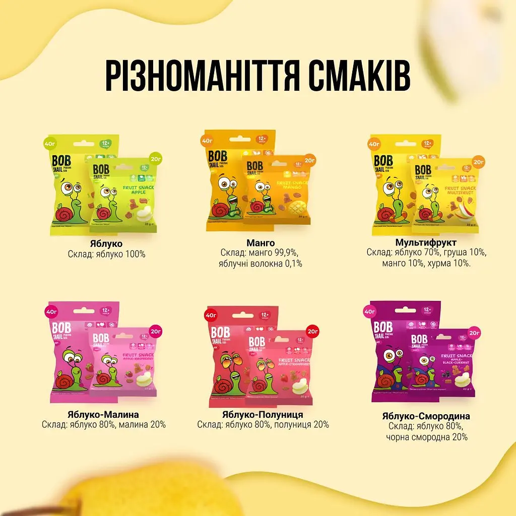 Натуральні снеки для дітей Bob Snail Яблуко та груша 40 г - фото 3