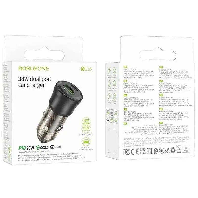 АЗУ Borofone BZ25 Journey PD38W (1C/1A) Transparent black - фото 3