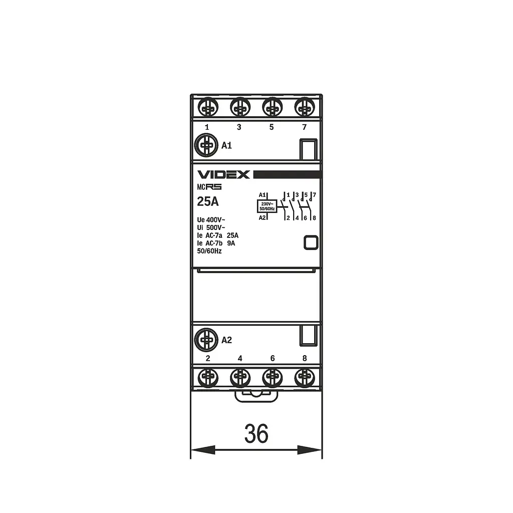 Модульний контактор 4п 25А 4НВ VF-RS-MC4O-25 VIDEX RESIST VIDEX (27912-000) - фото 5