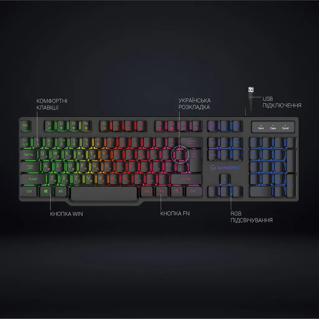 Клавіатура GamePro GK380 RGB Чорний - фото 2