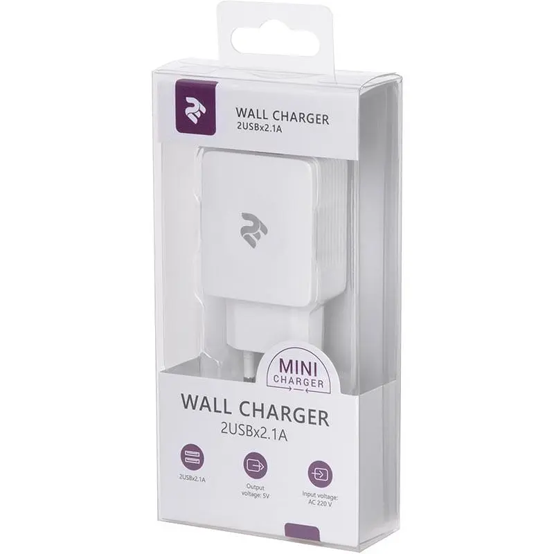 Сетевое зарядное устройство 2Е Wall Charger 2xUSB 2.1A White - фото 4