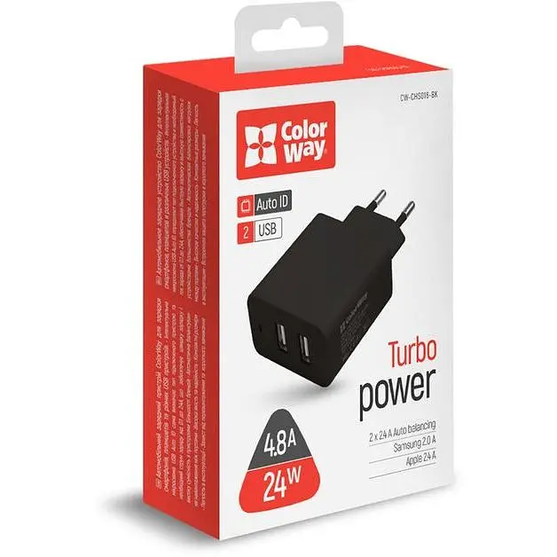 Зарядний пристрій ColorWay USB AUTO ID 4.8A 24W Black (CW-CHS016-BK) - фото 5