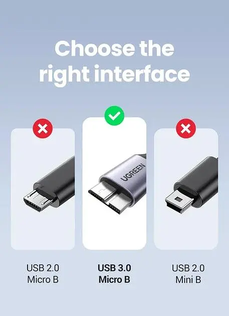 Кабель Ugreen 1м USB 3.0 - Micro USB Type-B 5 Гбіт/с 5V/3A USB 3.0 A на Micro-B для жорских дисків чорний (80793) - фото 9