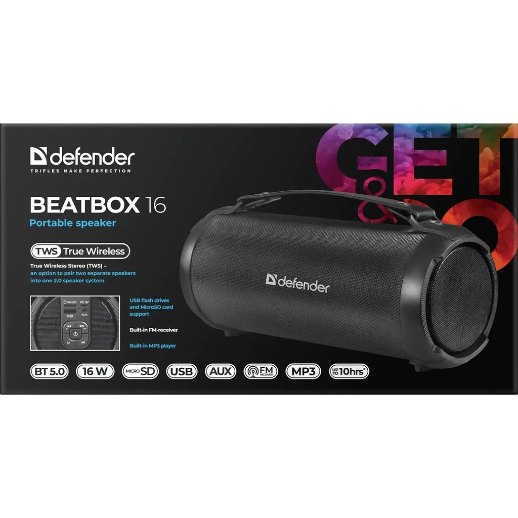 Акустична система Defender 1.0 Beatbox 16 16Вт, BT/FM/TF/USB/AUX/TWS (65216) - фото 2