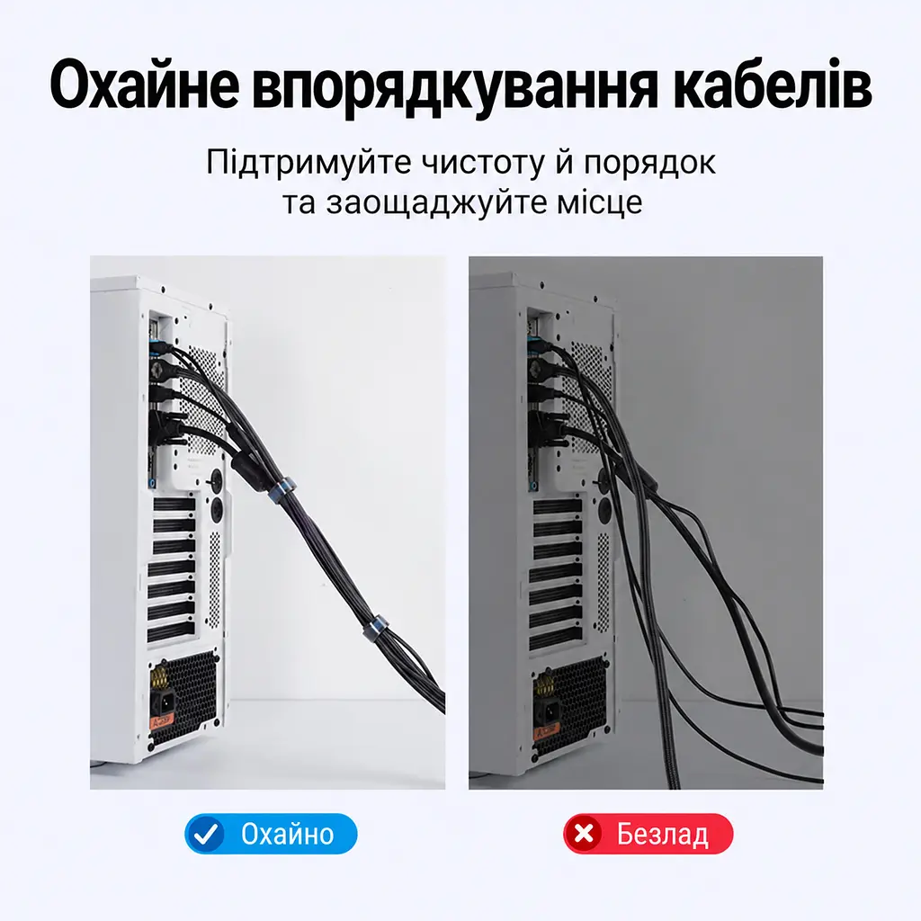 Стяжка-липучка для кабелів Vention 3 м завдовжки та 11 мм завширшки велкро Velcro для багаторазового використання з можливістю обрізання до потрібної довжини чорна (KAABI) - фото 5
