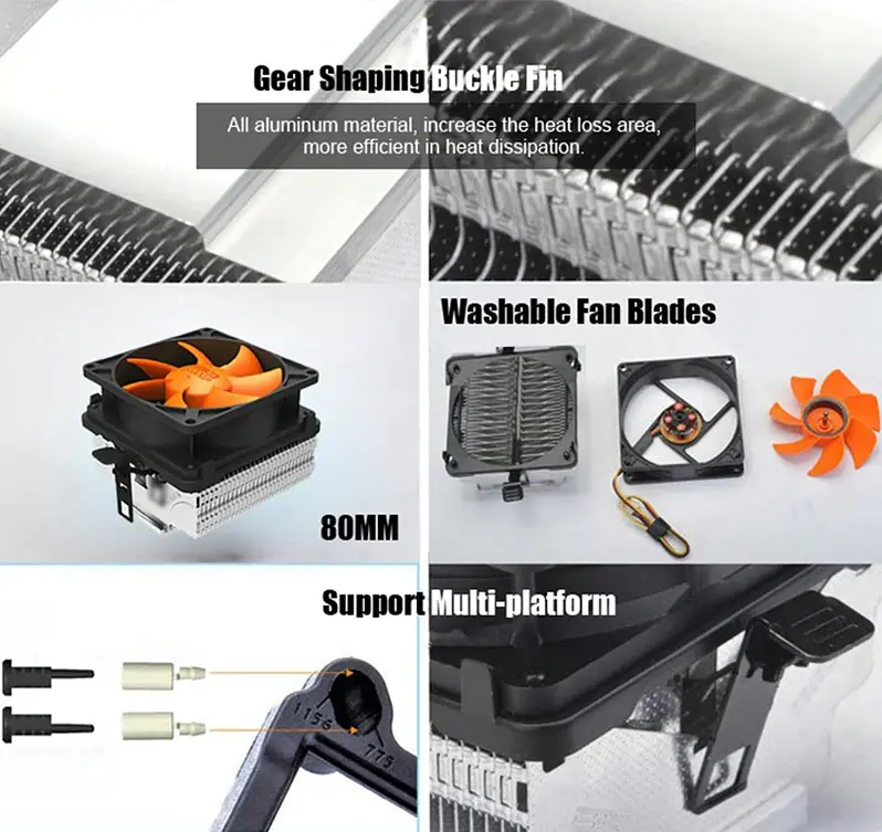 Кулер процесорний Pccooler Q82 для Intel LGA 775/115X+ AMD Socket 754/939/AM2/AM3, 3-pin, RPM 1800±10 - фото 4