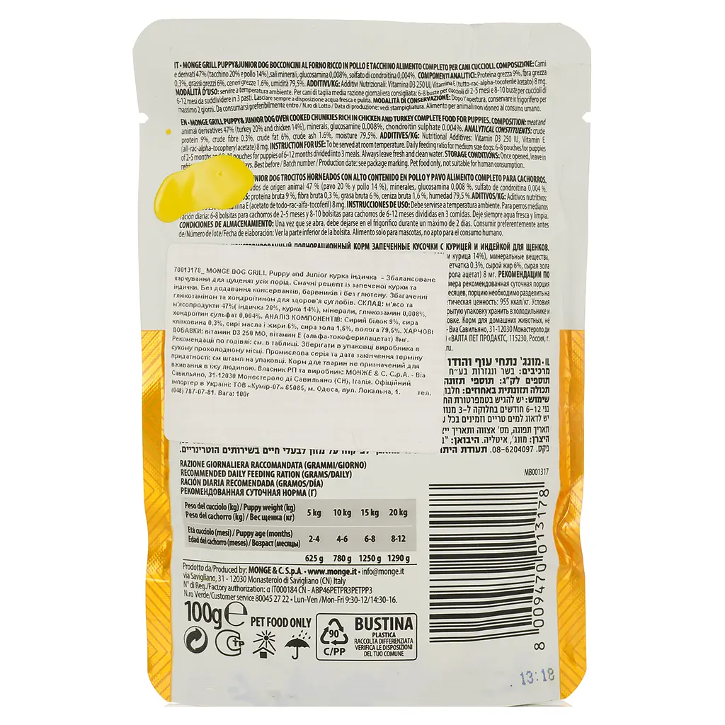 Влажный корм Monge Dog Grill Puppy & Junior курица с индейкой, 100 г (70013178) - фото 2