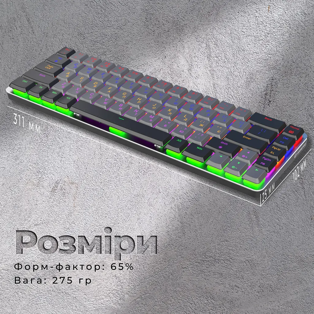 Клавіатура GamePro Red Swich Low Profile Wireless Dark Gray бездротова (MK122R) - фото 13