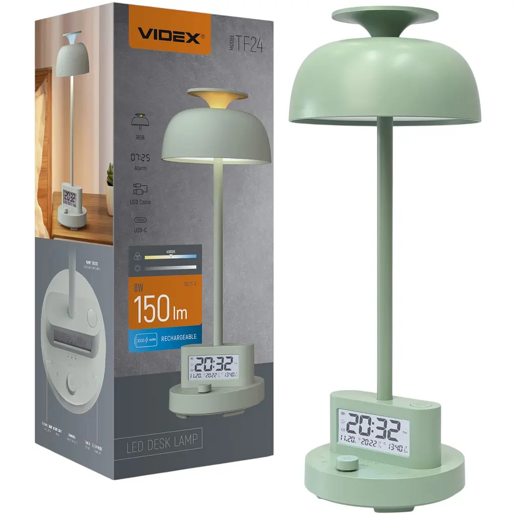 LED лампа настiльна Videx VL-TF24G 8W 4000K з акумулятором та RGB зелена (VL-TF24G) - фото 6