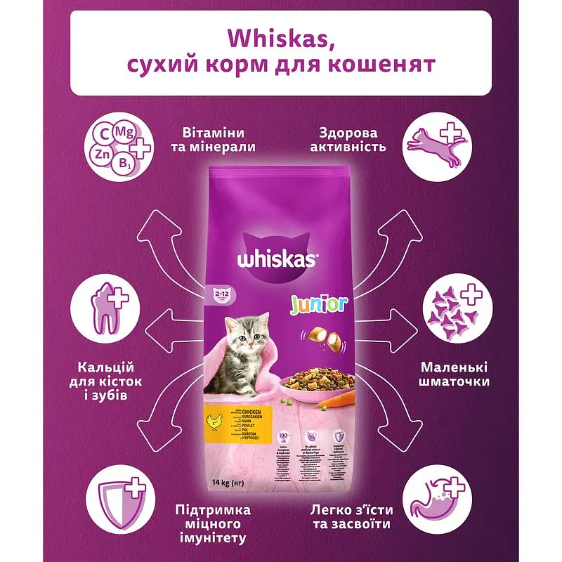 Сухой корм для котят Whiskas, с курицей, 14 кг - фото 4