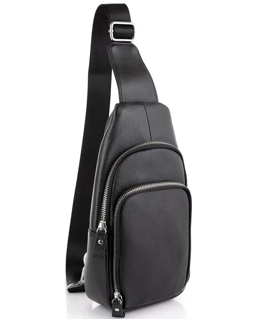 Шкіряний чорний слінг через плече Tiding Bag A25F-5058A - фото 7