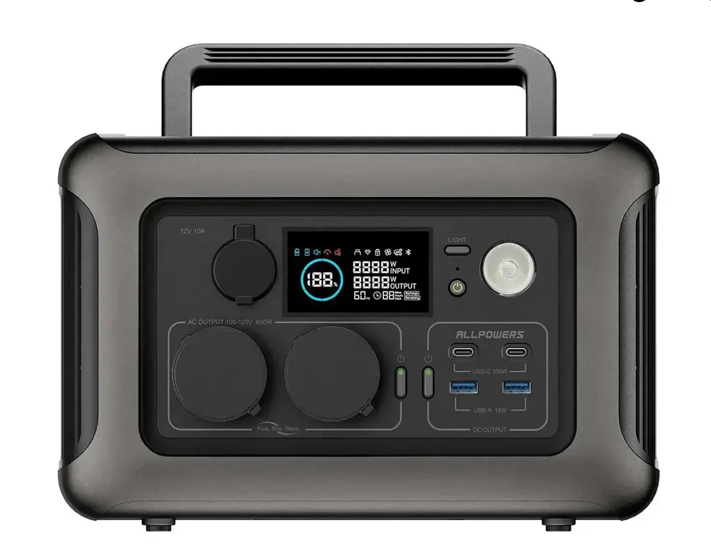 Power station ALLPOWERS R600 APP Control, 600W, 299Wh LiFePO4 3500Cycles, MPPT 300w max, CAR port, DC12/24V, 2хAC 220V, 2xUSB-TYPE-C 100W, 2xUSB-A 36W, XT60, wireless 15W, Fast charge 60min, 298×195×190mm, 5.6kg, Q2 - фото 2