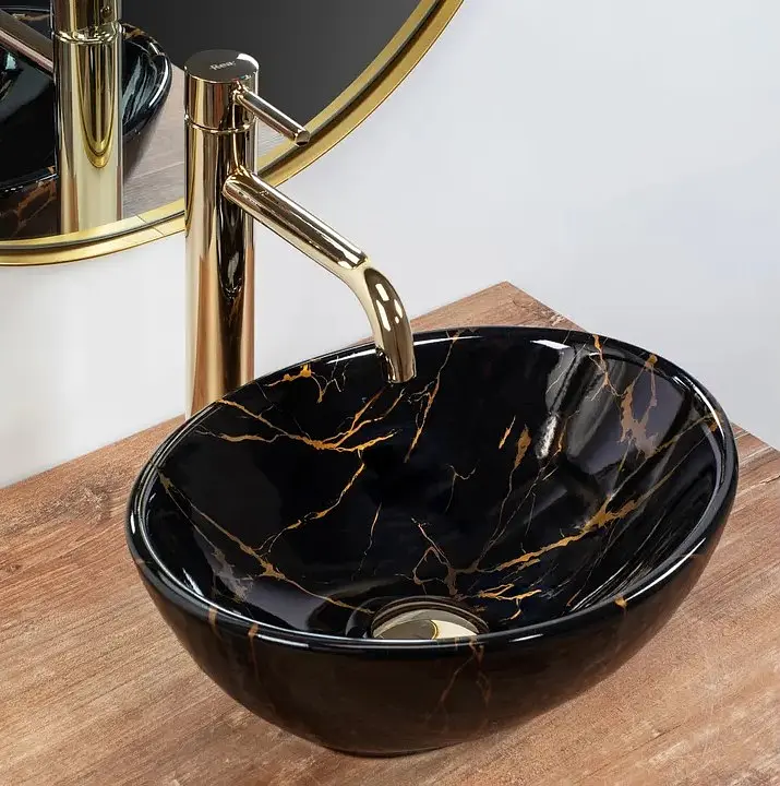 Умивальник Rea Sofia mini black marble shiny накладний REA-U6963, Чорний матовий - фото 2