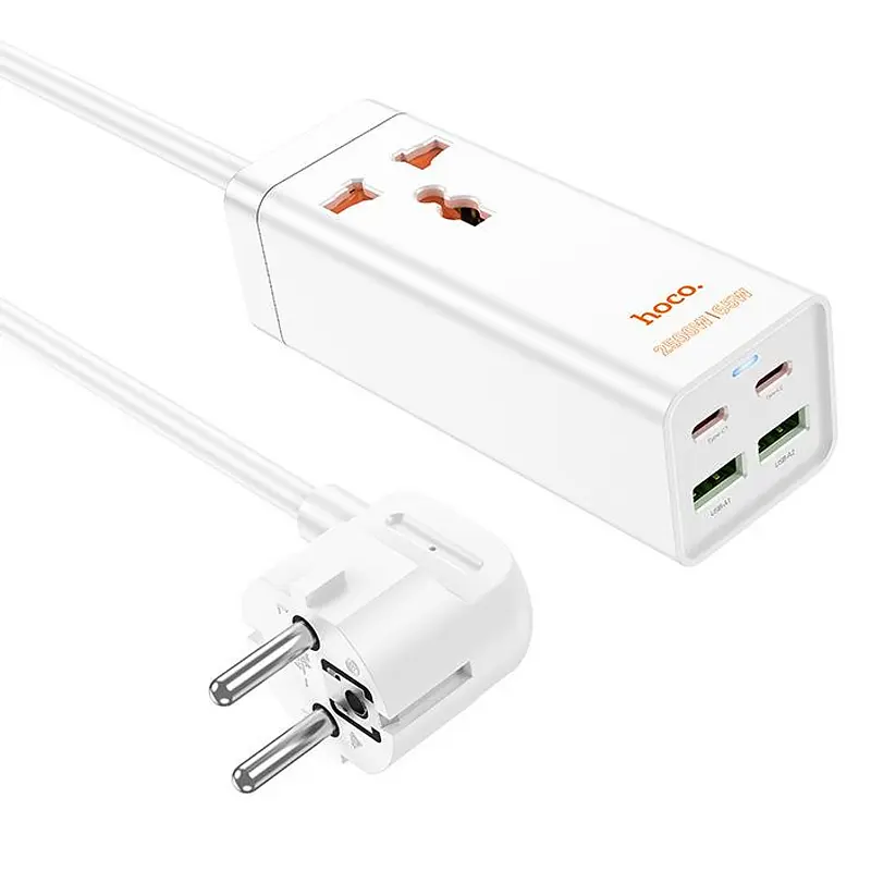Подовжувач AC10A Talent PD65W+QC3.0 (2USB-A/2C/1xSocket) (1.5 m) White Hoco teh0029518
