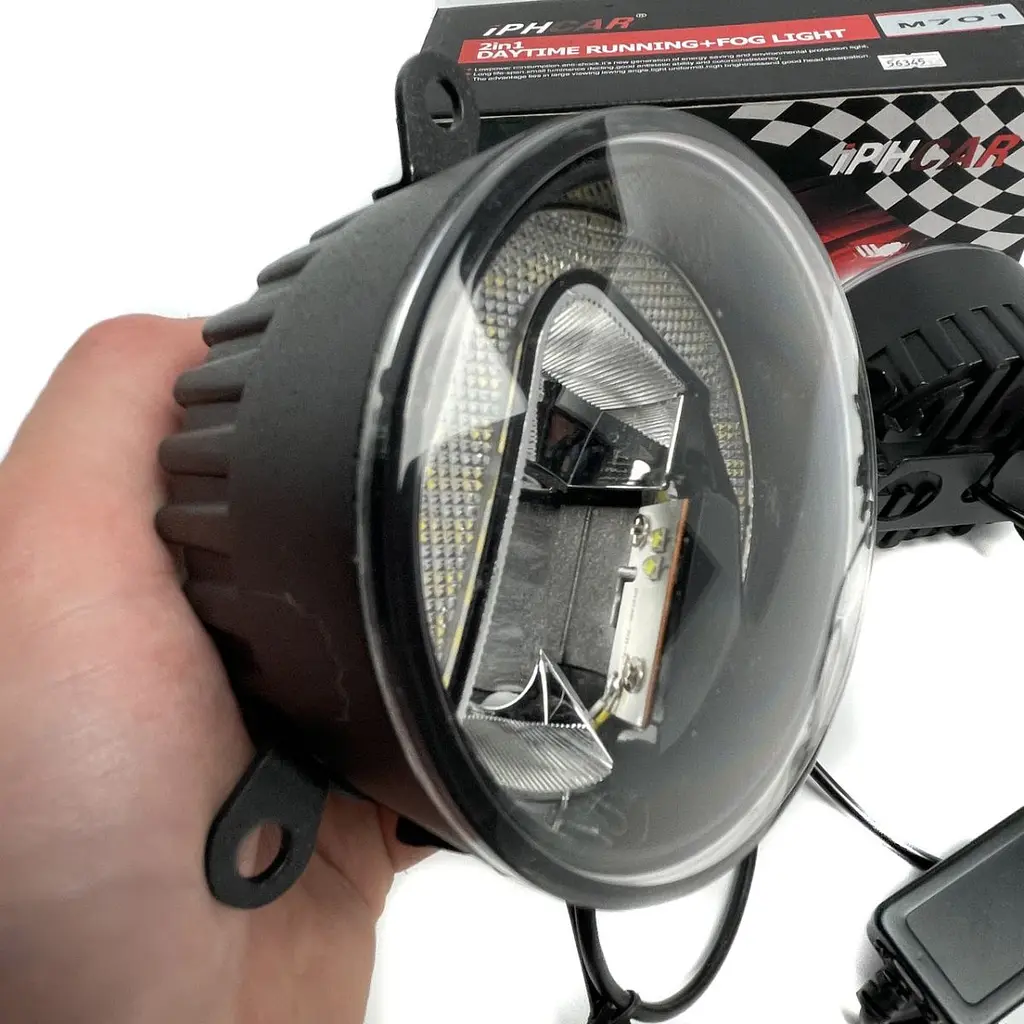 Протитуманні LED Фари круглі D90 мм / Лінза з ДХО / 12V / 22W / 6000K-COB / 2 шт. - фото 6