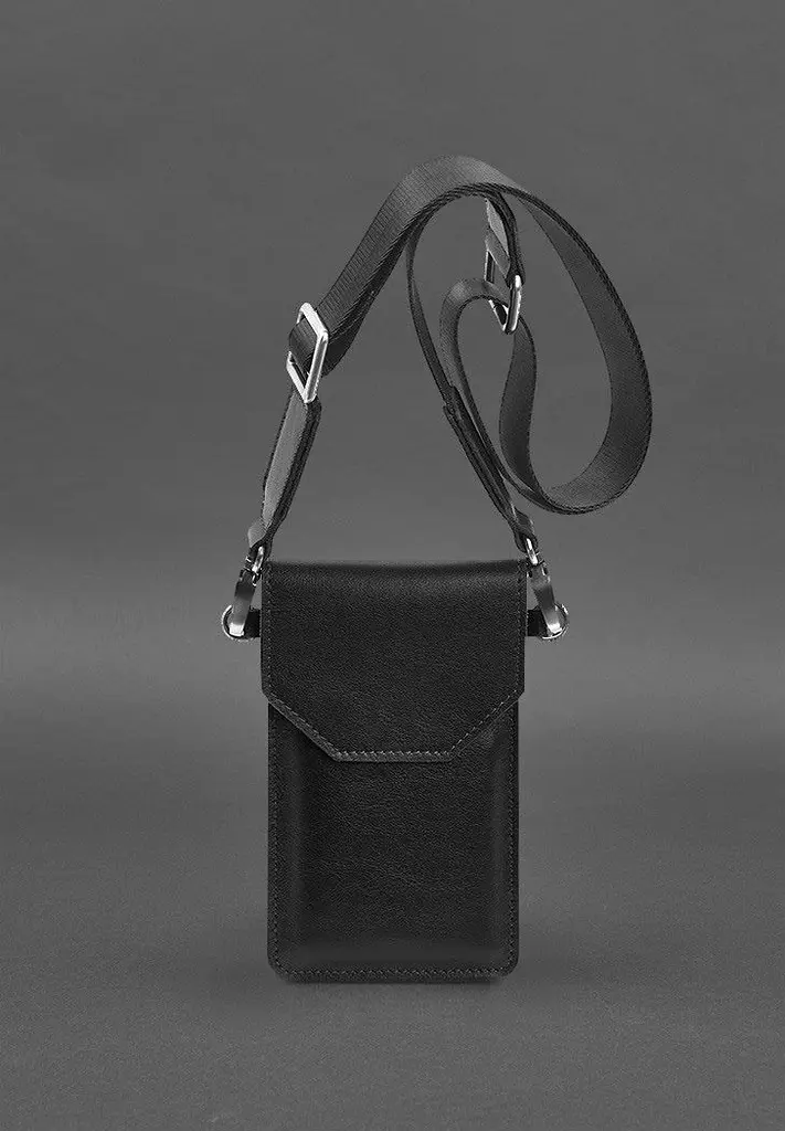 Шкіряна сумка-чохол для телефону чорна - фото 4