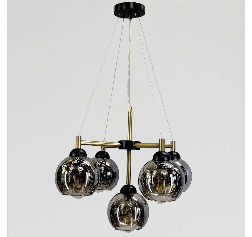 Підвісна люстра Artlight 7020/5 з п’ятьма графітовими скляними плафонами E27, чорний і латунь, від 12-19 м² - фото 2