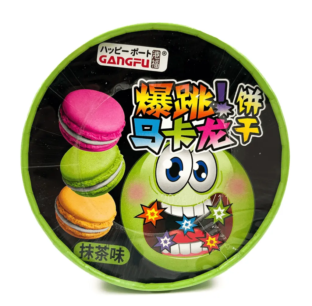 Печиво Макарон Gangfu Creamy Popping Candy зі смаком чаю Матча і вибуховою карамелью 80г - фото 4