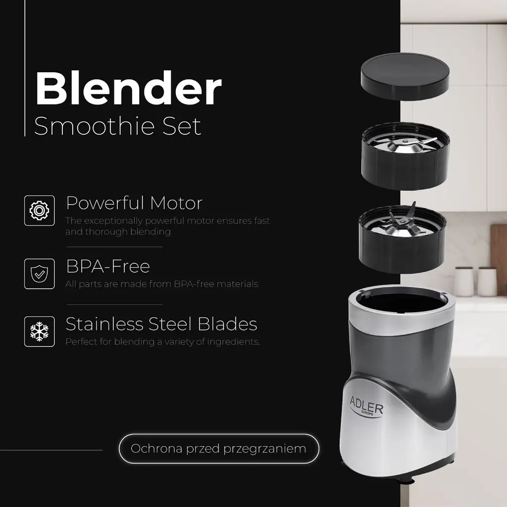 Фітнес-блендер Adler AD 4084 500Вт/Pulse/4 скляні пляшки 700мл, 2x500мл, 300мл (AD4084) - фото 2