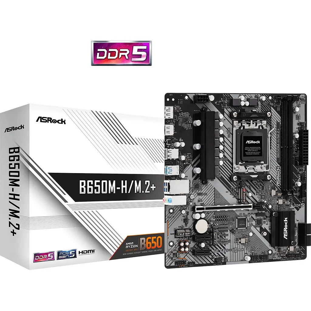 Материнська плата ASRock B650M-H/M.2+ (AM5/B650, 2xDDR5, PCIex16, DP/HDMI, 4xSATA, 2xM.2, GLan, 7.1ch, mATX) - фото 5