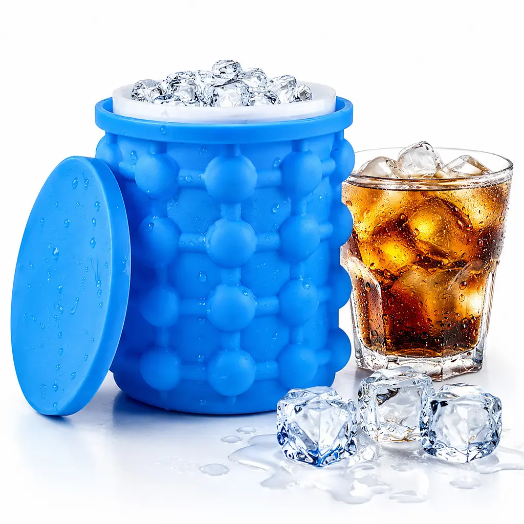 Силіконова форма відро для льоду з кришкою Ice Cube Maker Genie для охолодження напоїв Блакитний 88476 - фото 6