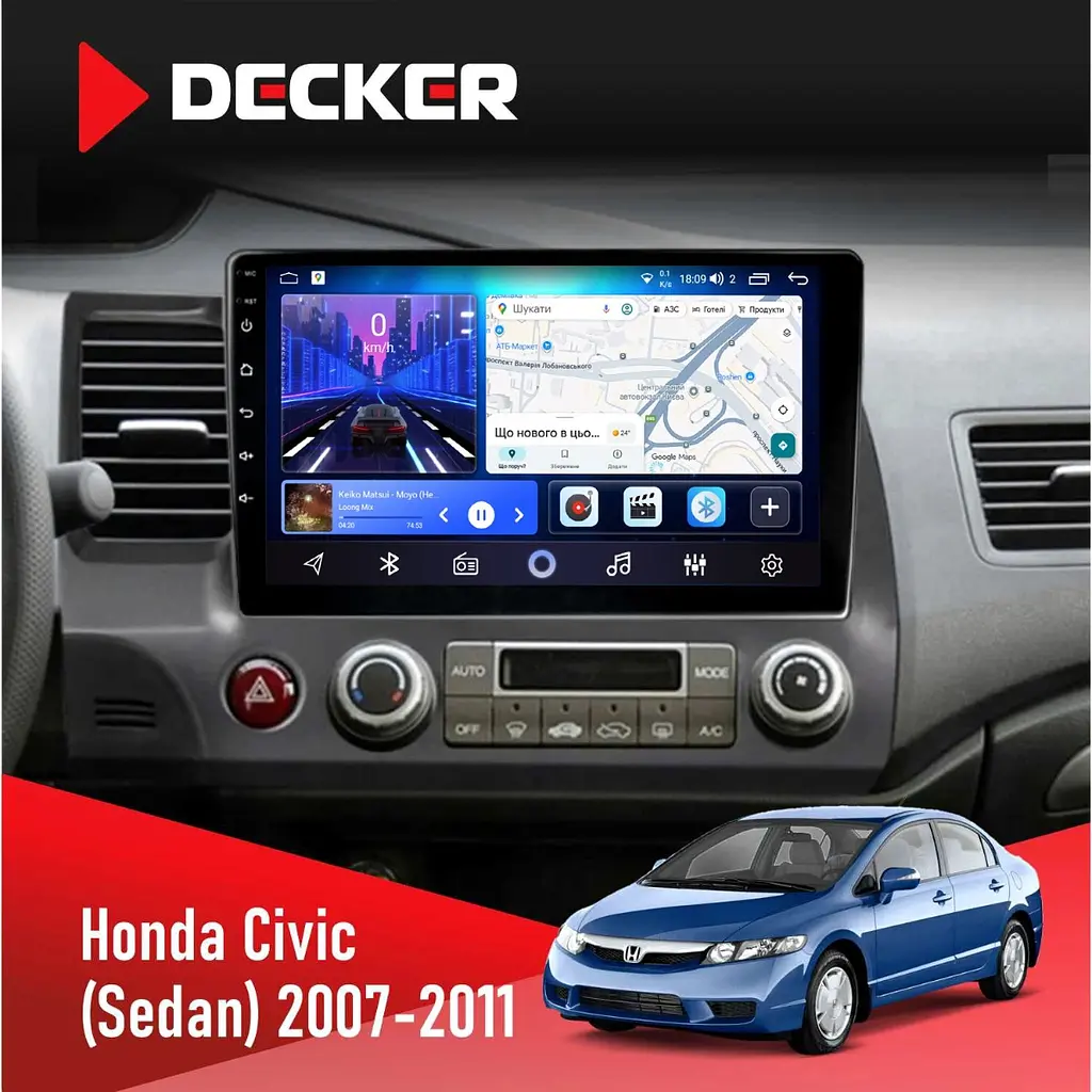 Штатна магнітола Honda Civic 2007-2011 (Sedan) Decker D10-006 4x64, 4G Decker (НФ-00009487)