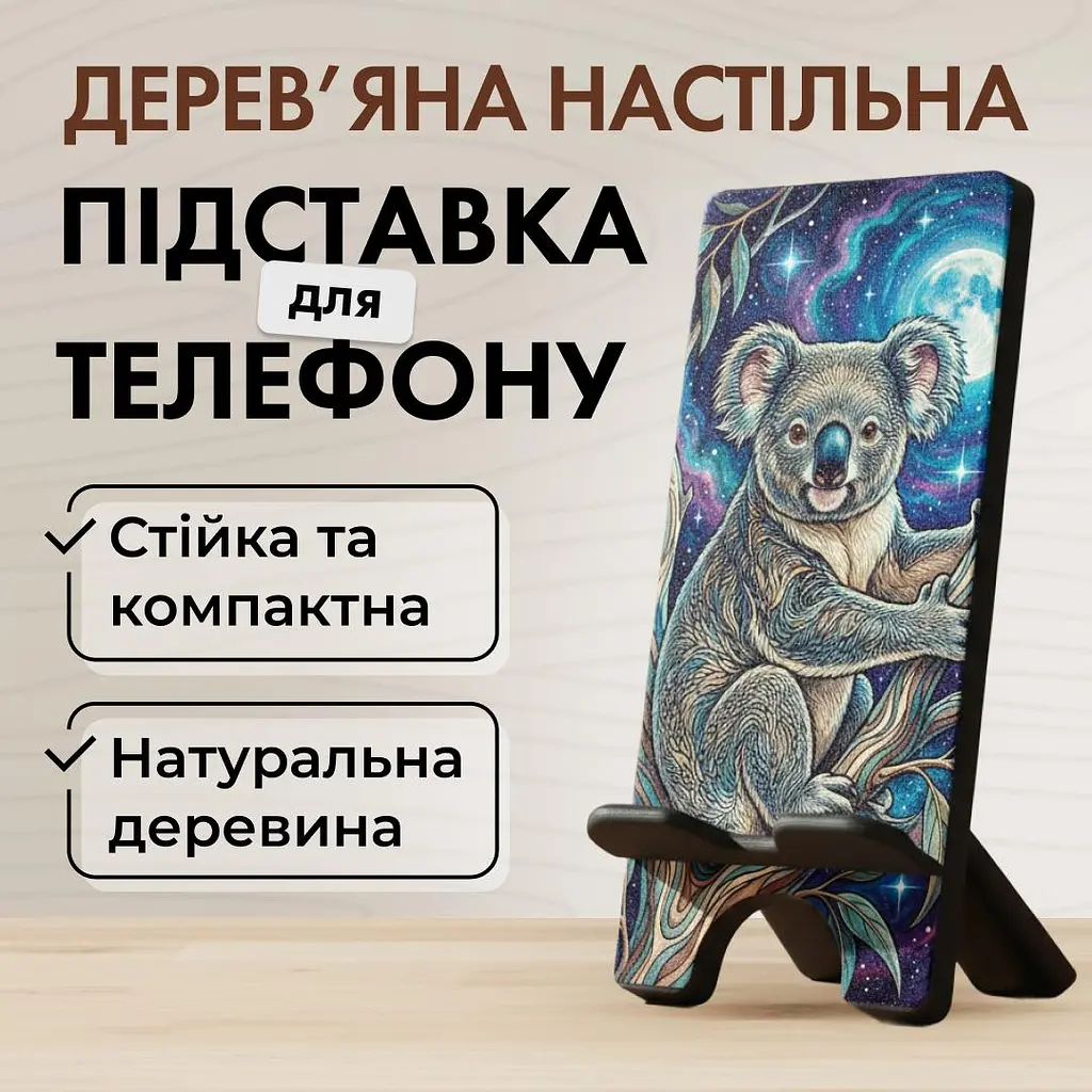 Підставка для телефону дерев’яна настільна Vladi Group «Коала» (VG3001-26) - фото 2