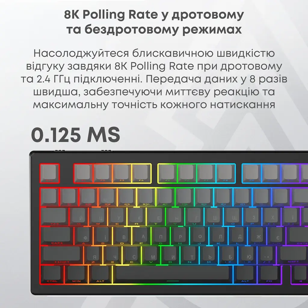 Клавіатура Ajazz AK820 V2 White Peach Switch Wireless/Bluetooth/USB UA Black/Gray (AK820-V2-WP-S-BG) - фото 8