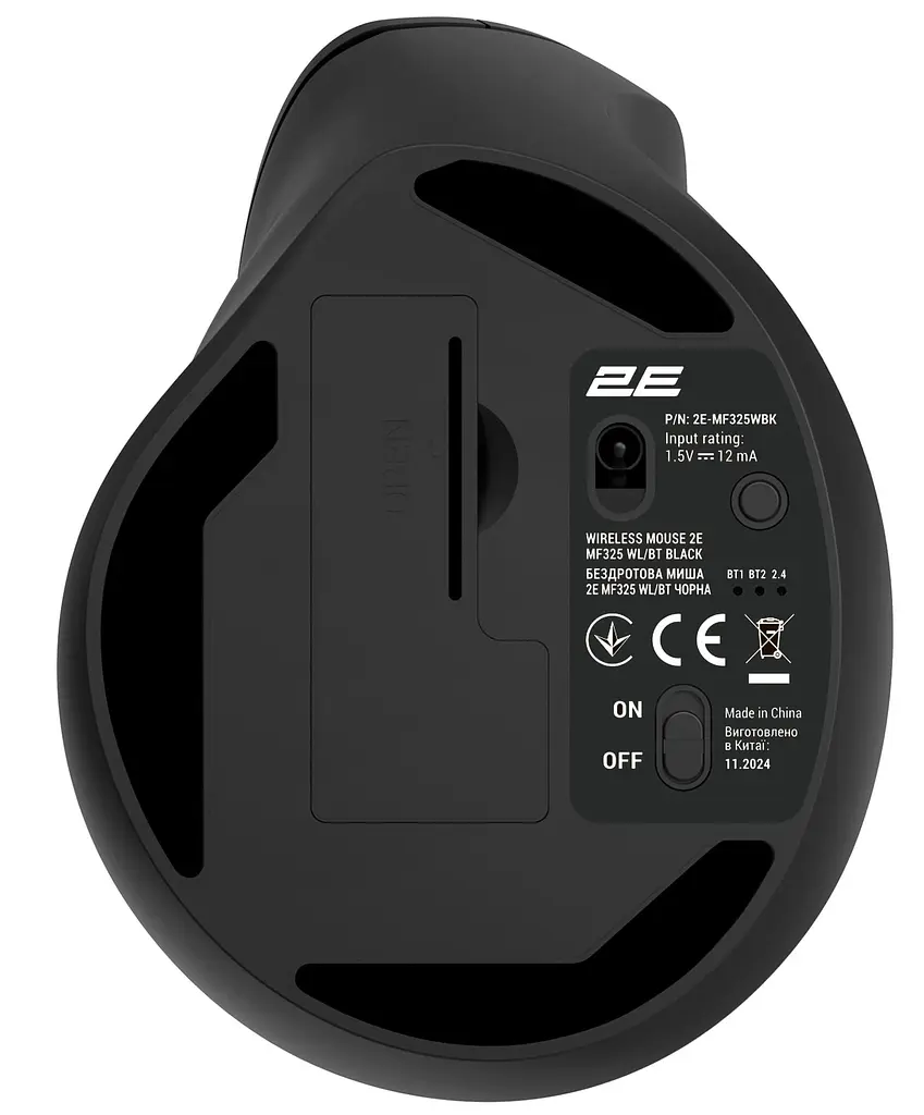 Миша 2E MF325 Silent WL/BT Vertical Black (2E-MF325WBK) - фото 2