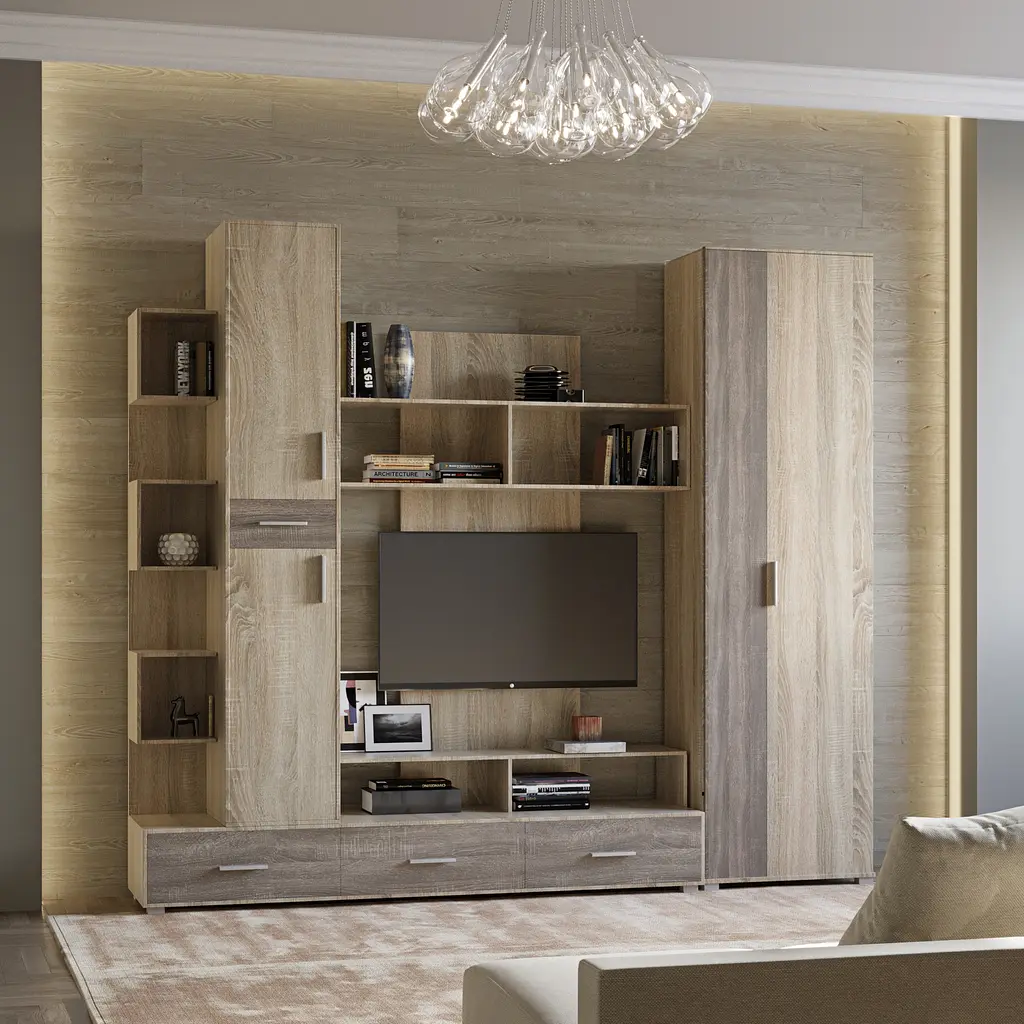 Стенка модульная в гостиную Эверест Бриз со шкафом ШП-2 Сонома/Трюфель (DTM-2329) - фото 2