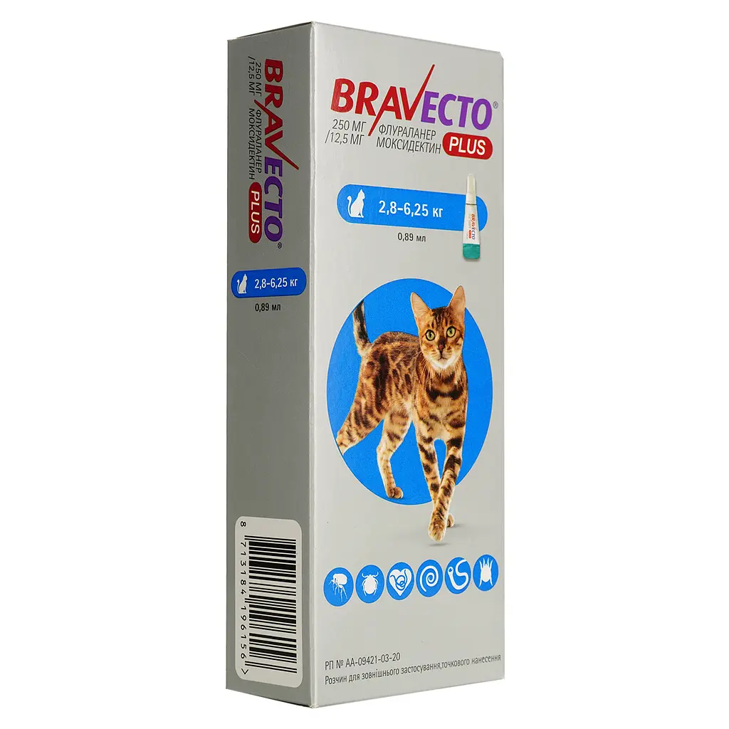 Засіб від паразитів Bravecto Plus Spot-on, для котів вагою 2,8-6,25 кг, 250 мг - фото 3