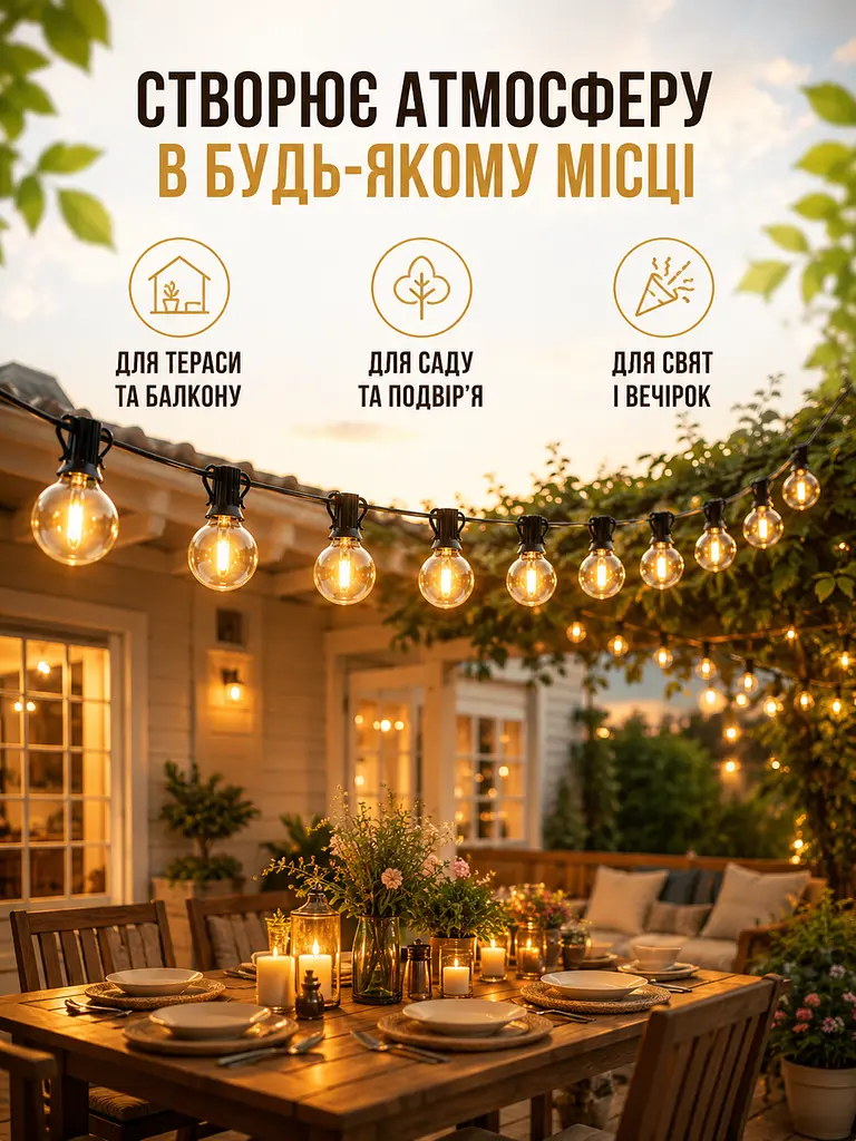 Гірлянда вулична 7,6 м 25 LED G-40 на сонячній батареї тепле світло IP44 (49675994) - фото 4