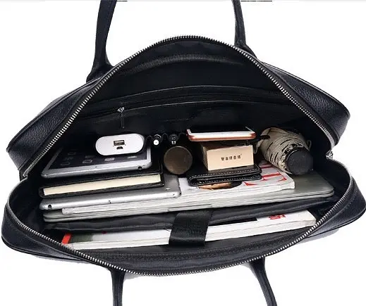 Сумка портфель чоловіча шкіряна чорна для ноутбука 15,6" (M364A) - фото 4