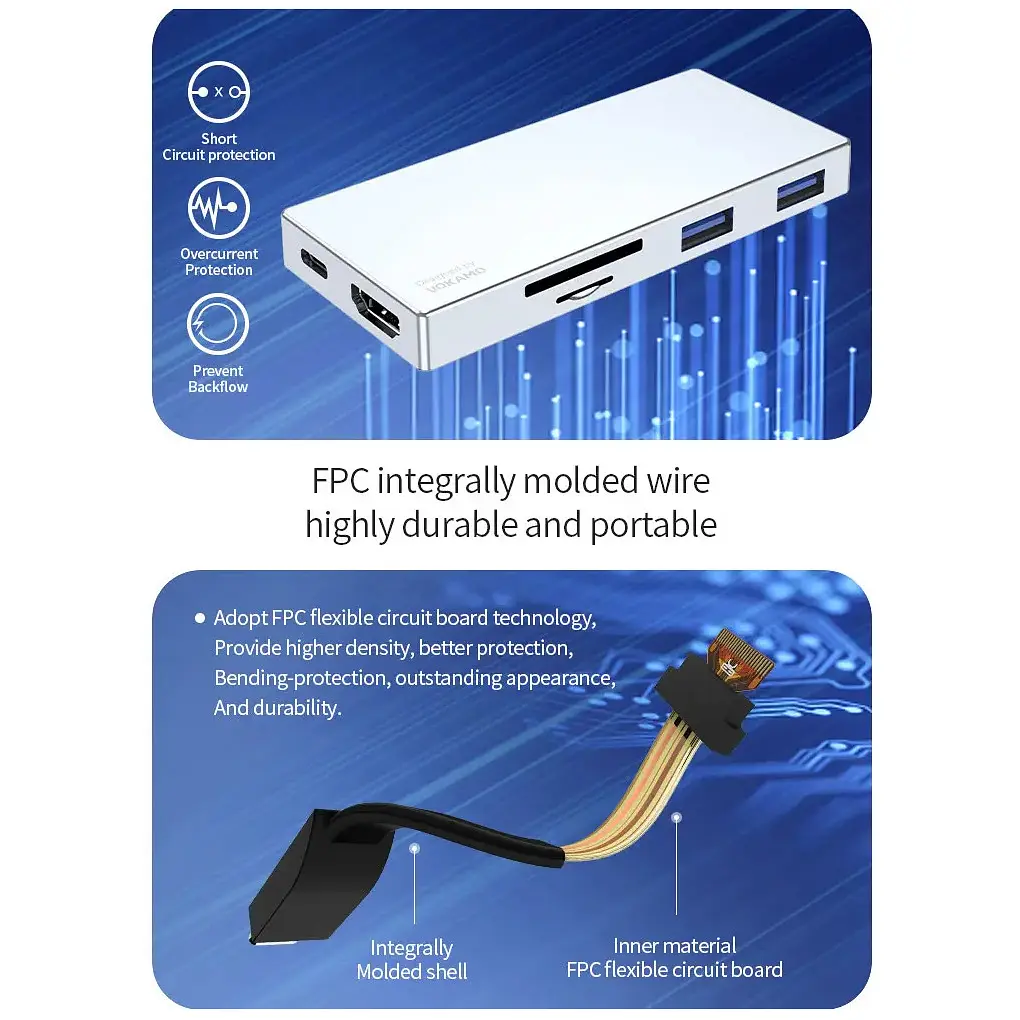 USB адаптер Vokamo HT2 6 в 1 HUB із вбудованим шнуром Type-C - фото 7