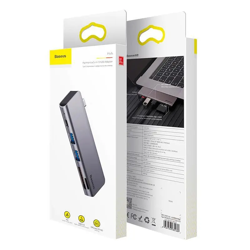 Мультипортовий адаптер USB Хаб Baseus Harmonica 5-in-1 HUB Adapter CAHUB-K0G Grey - фото 4
