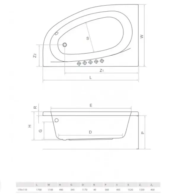 Ванна акрилова Radaway Naxia 170x110 ліва + ніжки + сифон R135L (WA1-33-170x110L) - фото 2