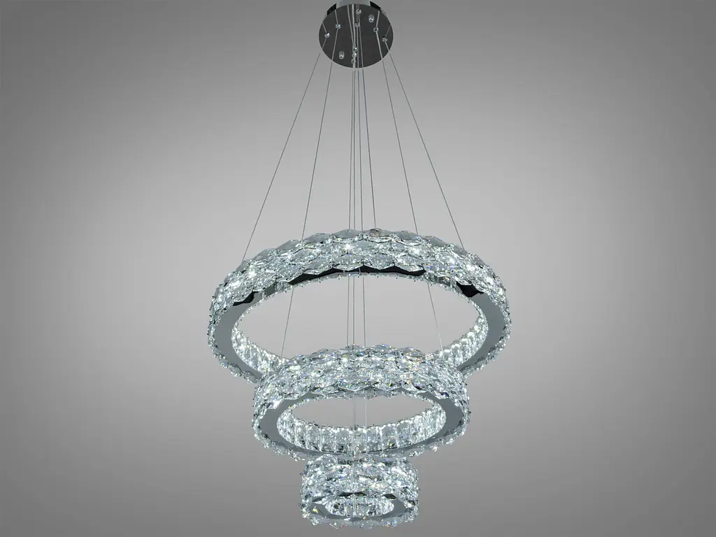 Підвісна LED люстра Diasha 7895/600+400+200CH з кришталем, хром, 70 W, з пультом, освітлення 10-20 м2 - фото 3