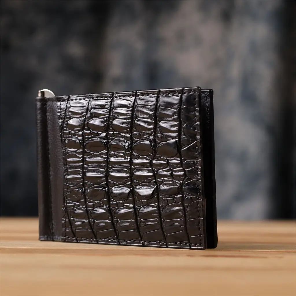 Затискачач з натуральної шкіри крокодила чорний CROCODILE LEATHER 18169 - фото 8