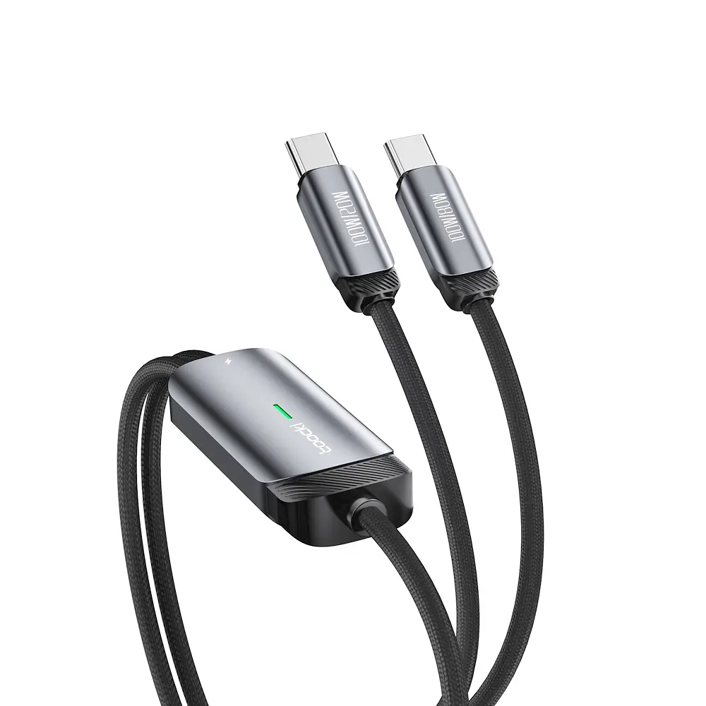 Кабель двойной с быстрой зарядкой Toocki PD100W, Type C to Type C 1,2 м, Grey - фото 4