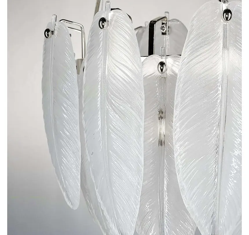 Підвісна люстра скляна Artlight 21824-400CH хромована компактна на 5 ламп E14 з декором у формі пір'я - фото 3