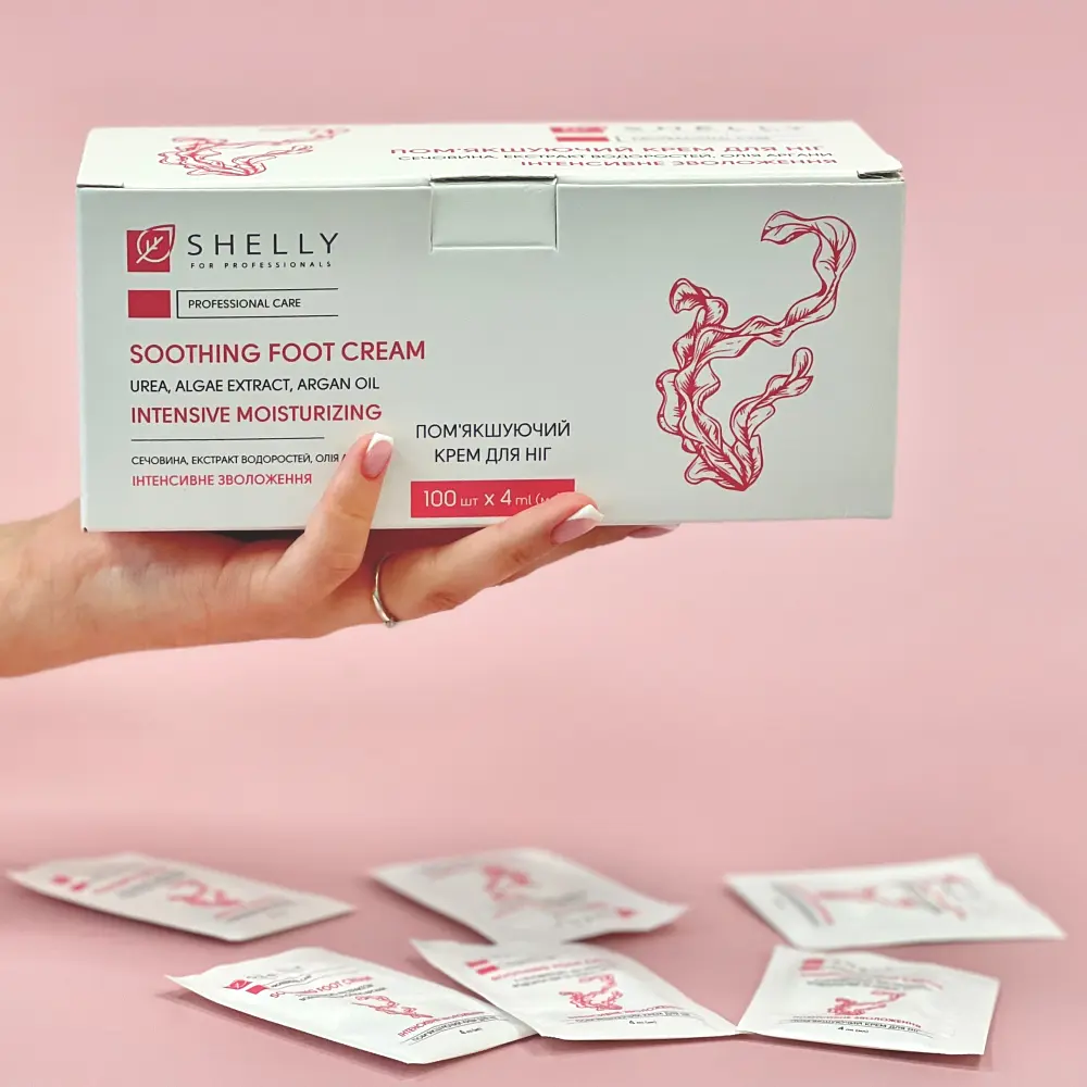 Пом'якшуючий крем для ніг з сечовиною, екстрактом водоростей і маслом аргани Shelly 4 мл х 100 шт - фото 5