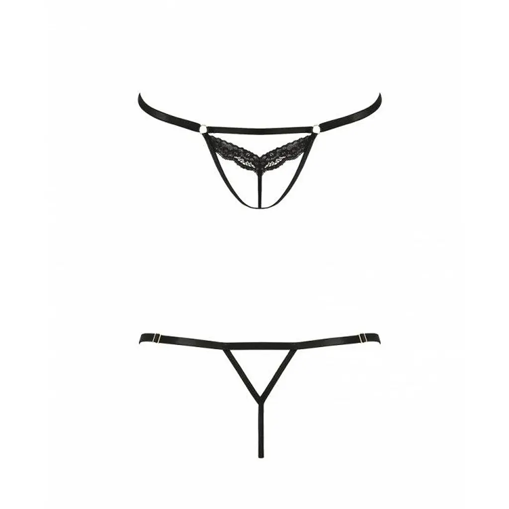 Відверті трусики-стрепи з мереживом Passion Exclusive SOLON THONG S/M, black - фото 5