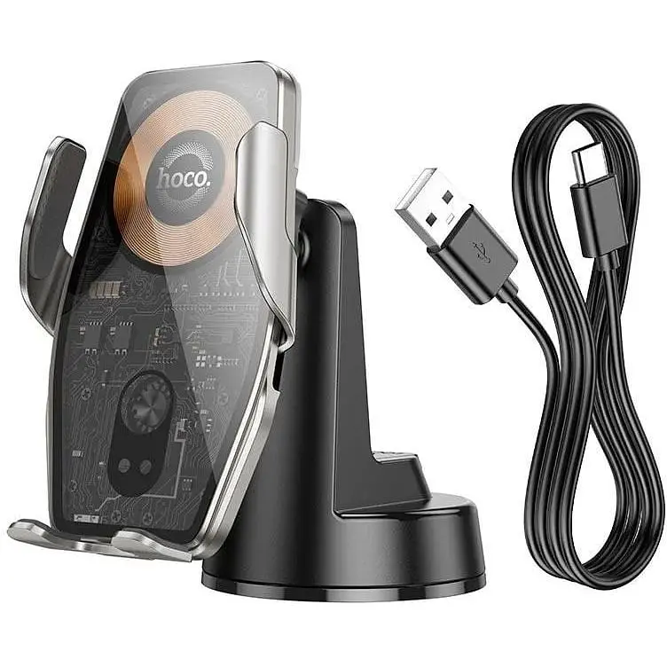 Тримач з бездротовою зарядкою HOCO HW27 Traveler infrared RGB wireless car holder (center console) 15W - фото 5