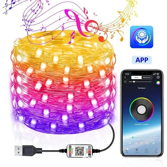 Світлодіодна гірлянда Smart LED «Крапля роси» 10 м з Bluetooth / Wi-Fi RGB керування зі смартфона через застосунок - фото 5