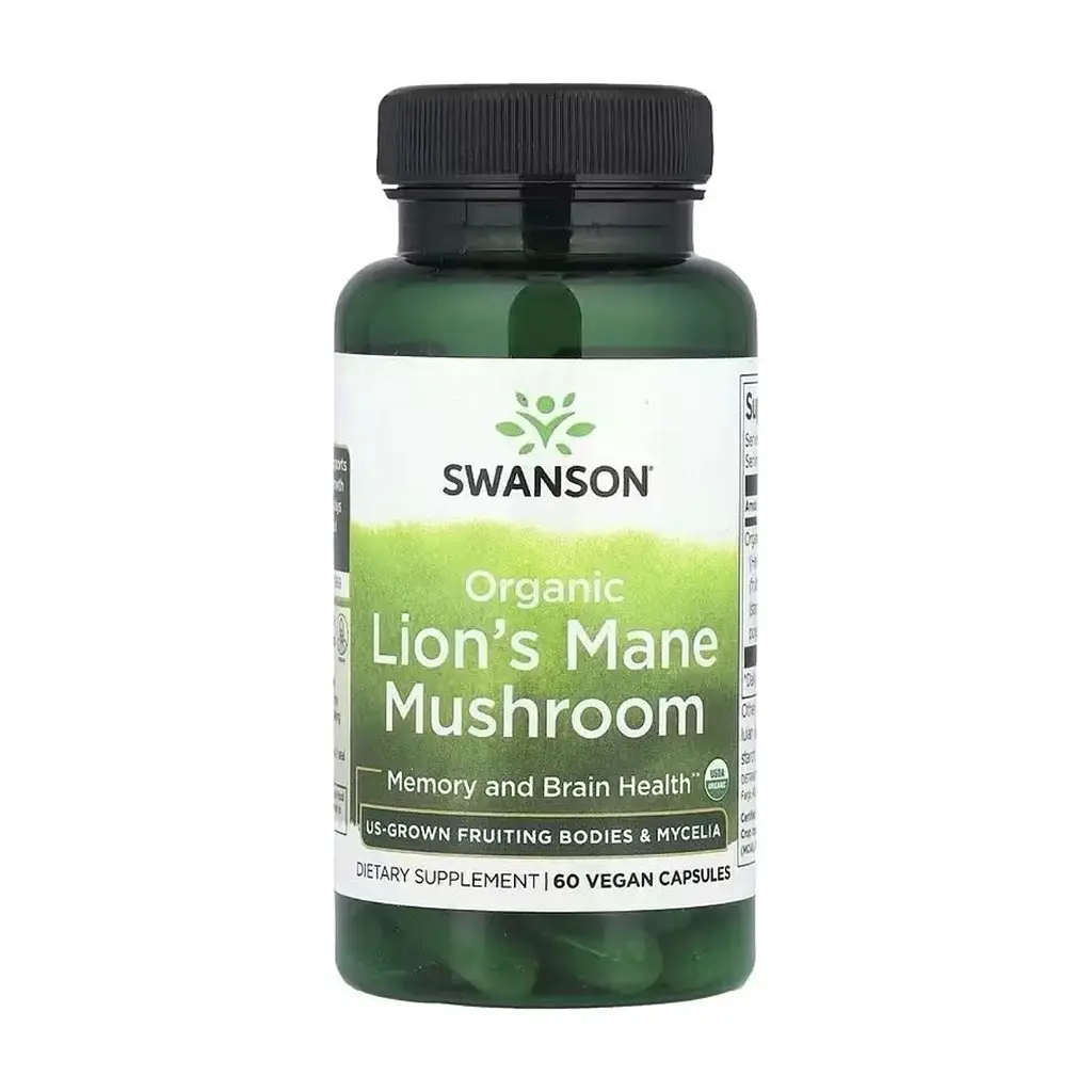 Вітамінно-мінеральний комплекс Swanson Їжачок гребінчастий, Organic Lion's Mane Mushroom, 60 веганських капсу (SWV11945)