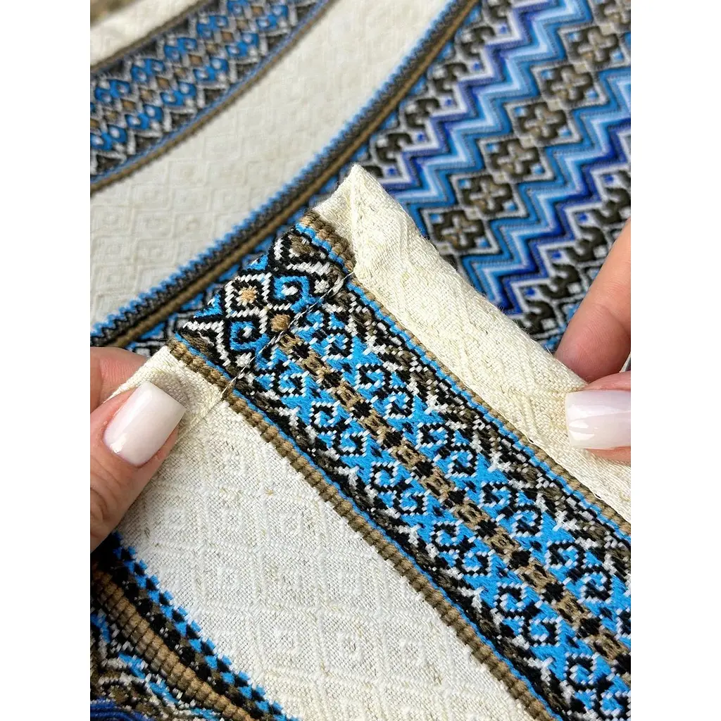 Комплект Пасхальная корзина Буковина (маленькая) с льняным полотенцем 45х30 см Рандеву (синий) и свечой - фото 7